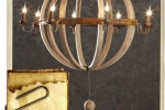 lampadario-7037 מנורה בשילוב עץ טבעי ופרזול ישן ועתיק